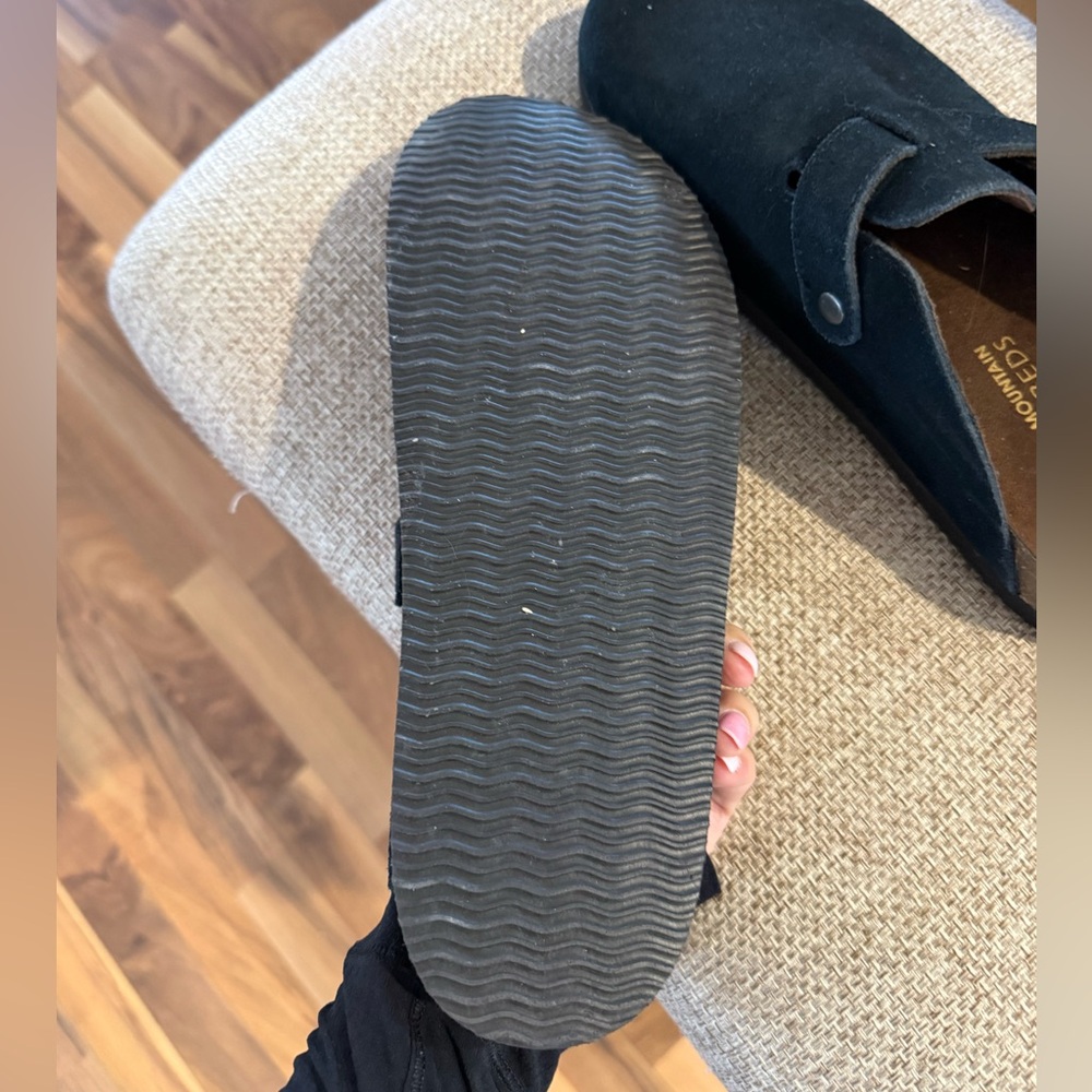 White Mountain Black Suede Mules with Metallic Buckle - Picture 2 of 7